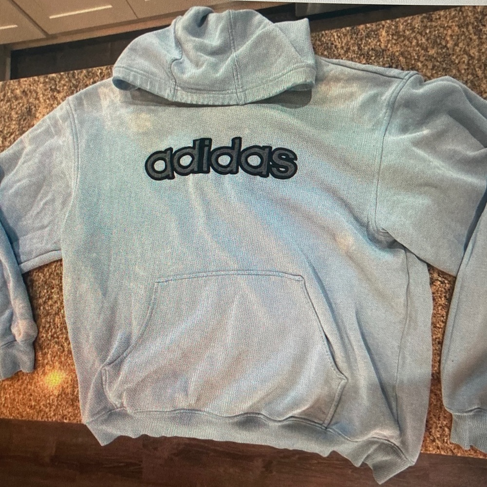 adidas Light Blue Pullover Hoodie with Black Logo